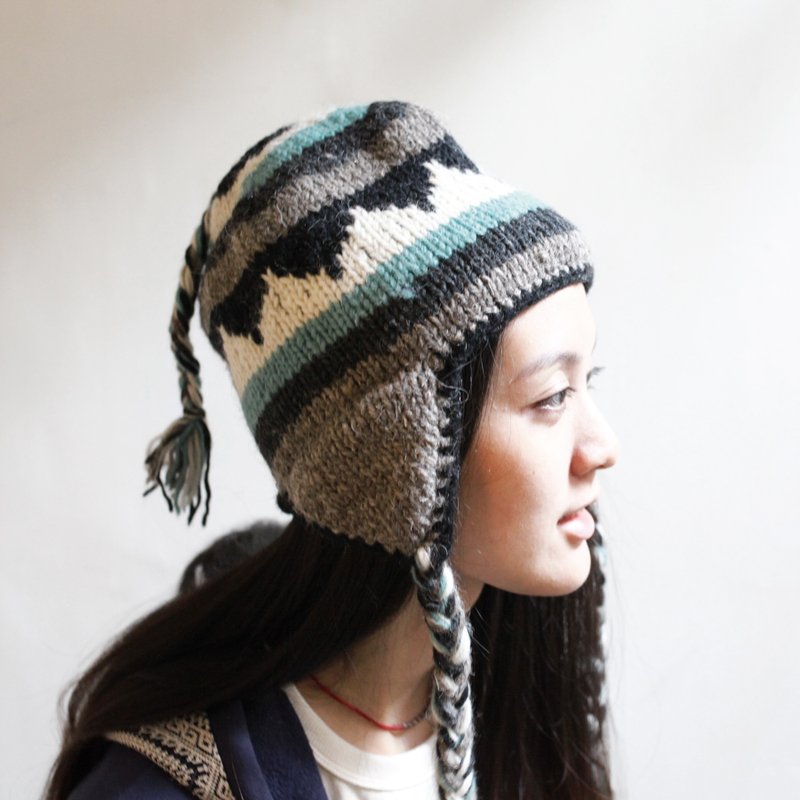 OMAKE手工编织羊毛飞行帽 (剩图三、四蓝咖图腾) - 帽子 - 其他材质 蓝色