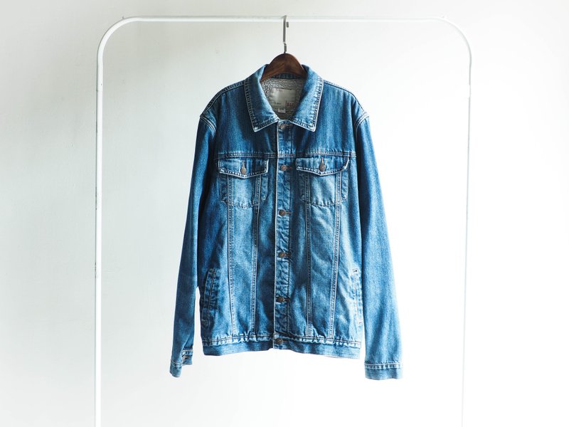 河水山 - 深蓝月光海夜洪流 古董厚磅丹宁外套 古着 牛仔 denim vintage oversize - 女装休闲/机能外套 - 棉．麻 蓝色