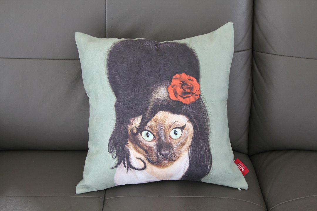 〔SUSS〕明星动物绒毛抱枕套（艾美·怀恩豪斯Amy Winehouse 。猫咪）--适合办公室/居家/送礼/生日使用。现货包邮 - 枕头/抱枕 - 棉 蓝色