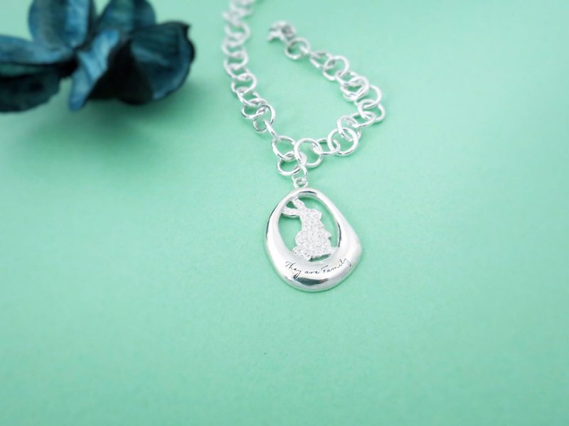 兔子 - They are Family (纯银粗手链 女款 可爱动物 刻字) - 手链/手环 - 纯银 银色