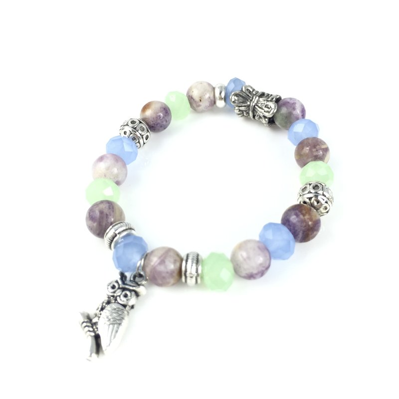 “粉嫩色系玉石 x 古银猫头鹰吊饰” - 手链/手环 - 其他材质 多色