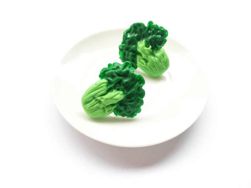 可爱蔬菜小耳环 - 耳环/耳夹 - 粘土 绿色