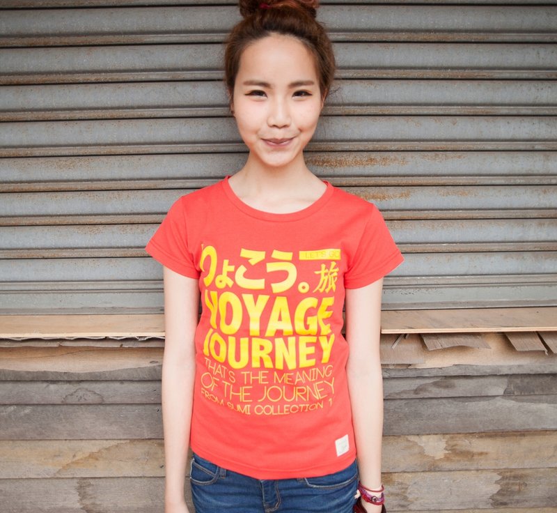 SUMI△旅行语言▽女款合身T_3SF092_红/黄 - 女装 T 恤 - 棉．麻 红色