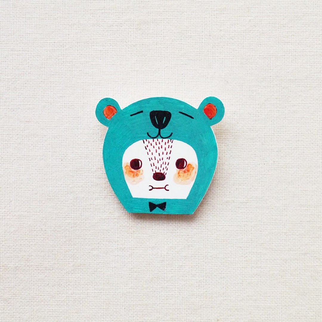 Mr. B The Sea Green Bear / 海绿色熊先生 / 手工制作热缩片 / 胸针磁铁 - 胸针 - 塑料 绿色