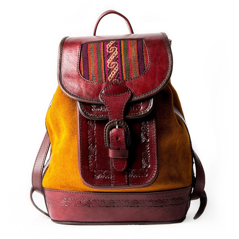 Mochita 民族风绒面双肩包 芥黄 - 后背包/双肩包 - 真皮 橘色