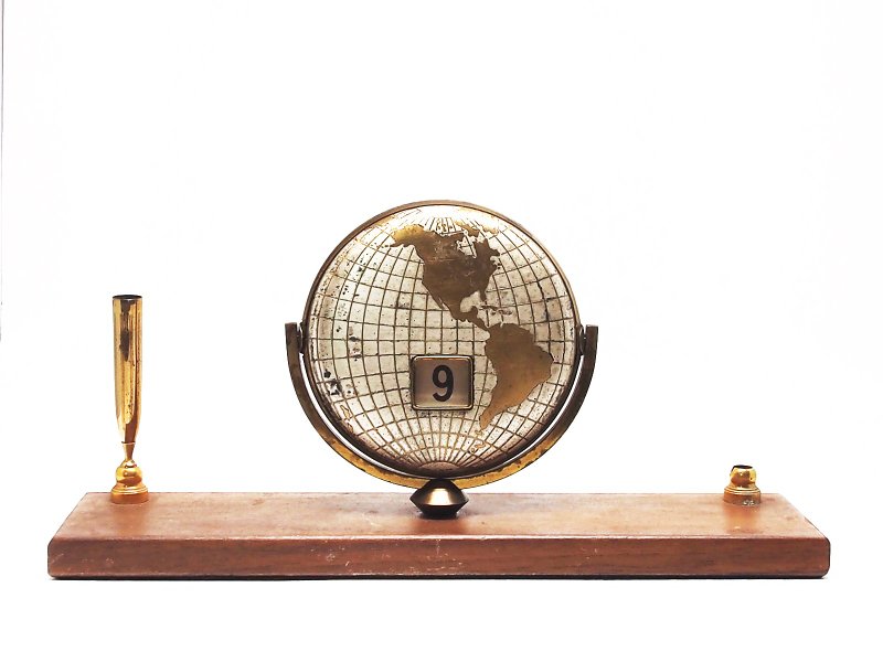 70-80年代 美国制金属翻页月历  地球 - 摆饰 - 其他金属 金色