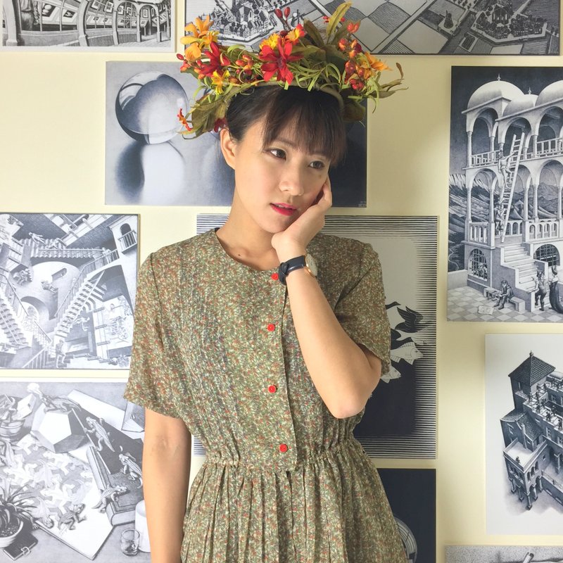 古着洋装_/ 秋之落叶 / 印花 / 雪纺 - 洋装/连衣裙 - 其他材质 多色