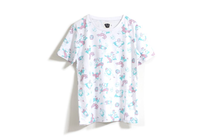 【Noddlefu纳豆腐】摔角选手满版Tee (白) 剩XL - 女装上衣 - 棉．麻 白色