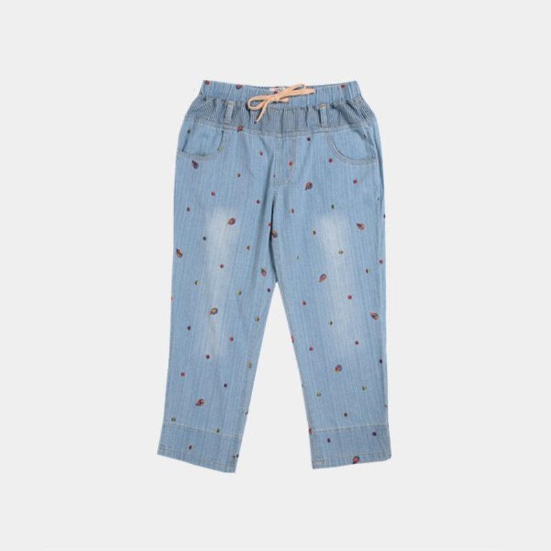 │moderato│梦想热气球刺绣水洗牛仔拼接条纹休闲哈伦裤/无印.休闲 - 女装长裤 - 其他材质 蓝色