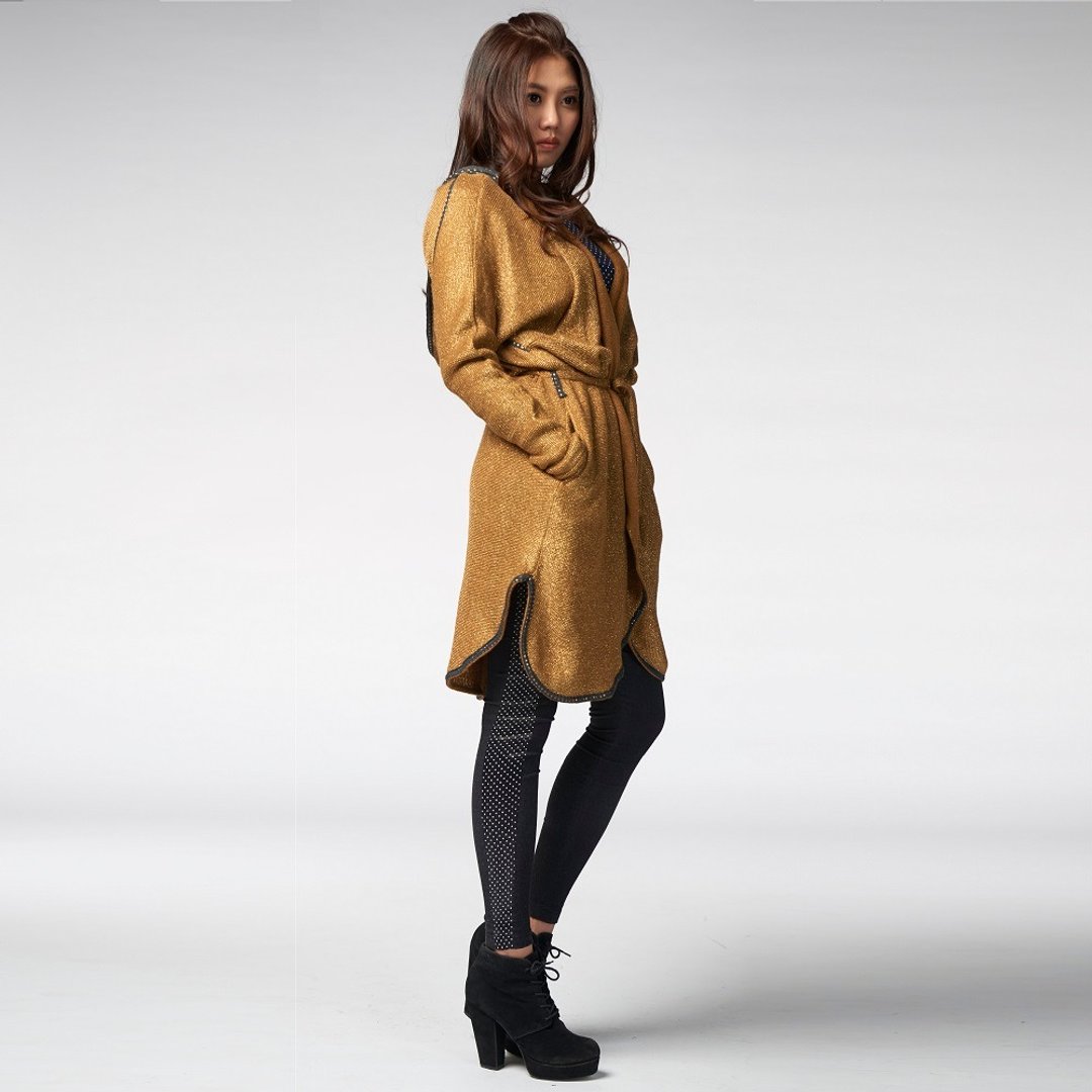 【coat】连帽弧线剪接外罩_金色 - 女装休闲/机能外套 - 羊毛 金色