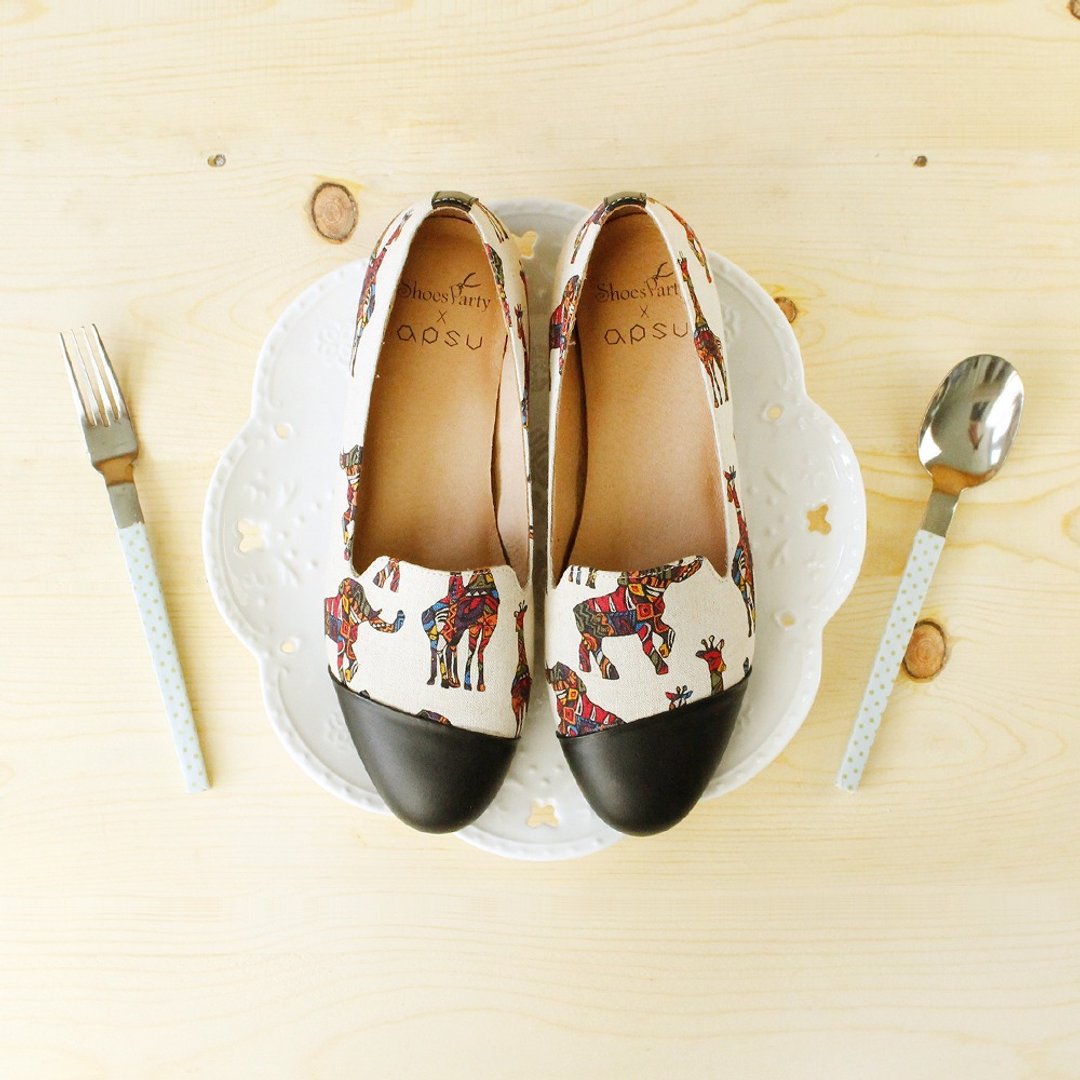 ----------Shoes Party----------迷幻动物园斜拼接欧贝拉  /女鞋/手工订制/日本布料 - 芭蕾鞋/娃娃鞋 - 其他材质 黑色