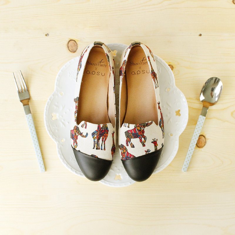 ----------Shoes Party----------迷幻动物园斜拼接欧贝拉  /女鞋/手工订制/日本布料 - 芭蕾鞋/娃娃鞋 - 其他材质 黑色