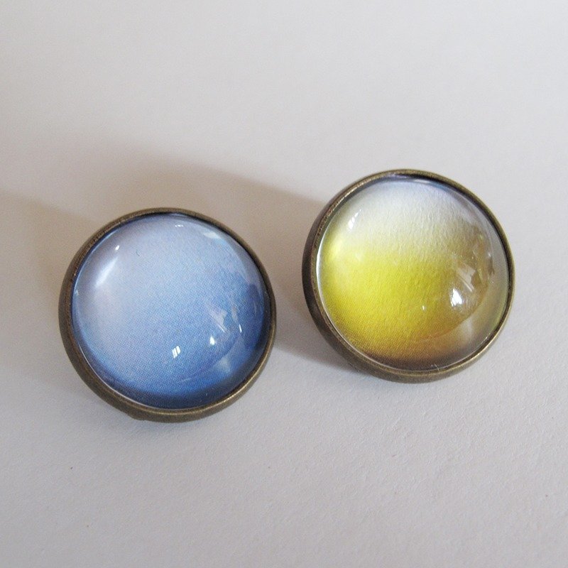 圆形耳夹耳针 - 渐渐一层层 (蓝+黄) - 耳环/耳夹 - 其他金属 蓝色