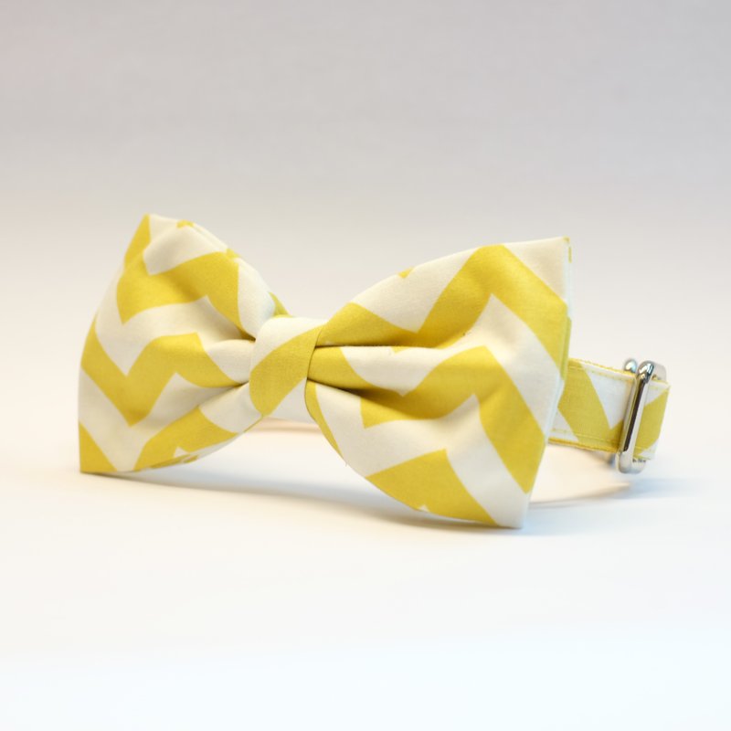 Mustard Yellow Chevron Bowtie Collar - 项圈/牵绳 - 其他材质 黄色