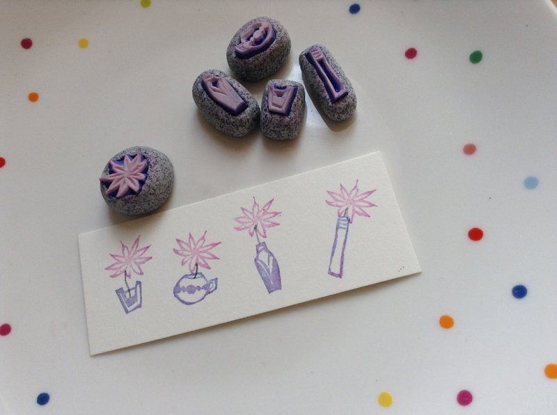 被石化的手作印章。组合小花盆。手感雕刻橡皮章 - 印章/印台 - 其他材质 灰色