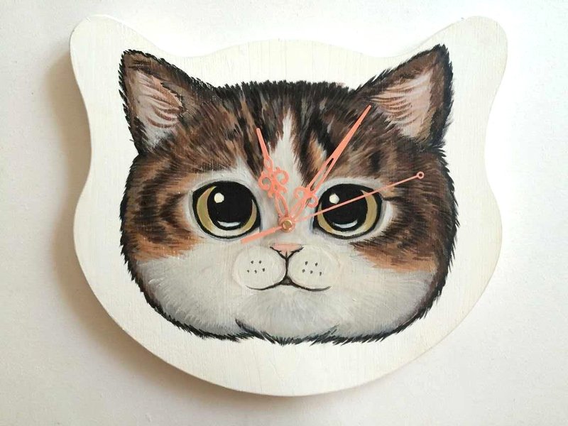 私人订制手绘猫肖像挂墙时钟 (可挂墙) - 其他 - 木头 多色