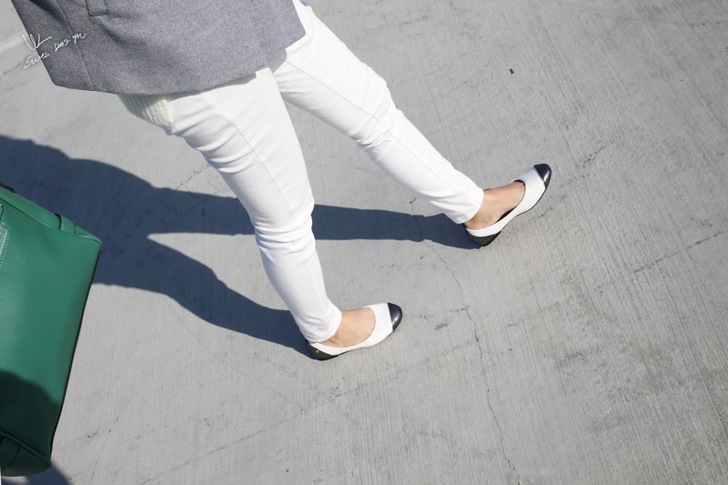 晶典对白 (经典白) WL微尖楦平底鞋－White Flat - 女款牛津鞋/乐福鞋 - 真皮 白色