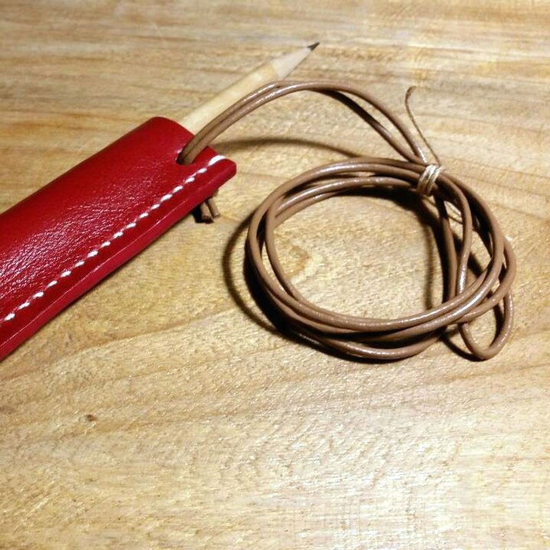 031 手缝红色真皮牛皮随身笔袋/笔套 - 铅笔盒/笔袋 - 真皮 红色