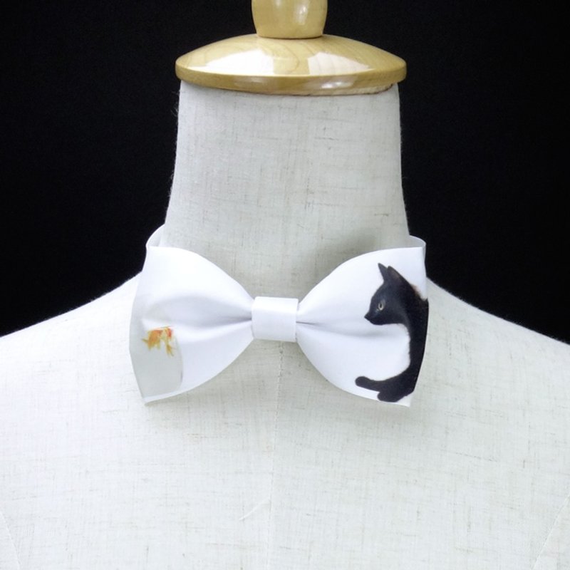 猫与金鱼颈链 , 猫与金鱼领结, 白色领结, 白色项链, 白色颈链 - 颈链 - 聚酯纤维 多色