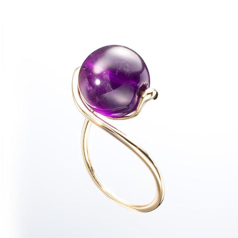 紫晶 戒指【轻珠宝．简约土星约会戒指】14K黄金订婚戒指 Lyra 乌拉圭天然紫水晶宝石 - 戒指 - 宝石 紫色