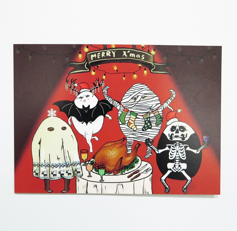 明信片 圣诞卡-圣诞鬼趴踢 - 卡片/明信片 - 纸 红色