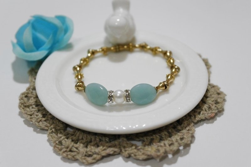 黄铜x天然石手链＊切角椭圆亚马逊石(天河石)＊ - 手链/手环 - 宝石 蓝色