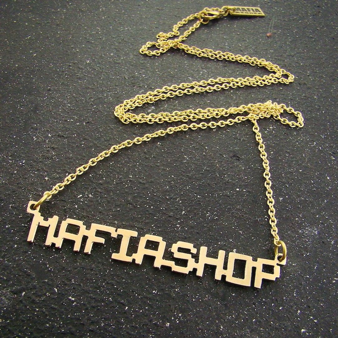 Pixel font style Personal nameplate necklace in brass - 项链 - 其他金属 