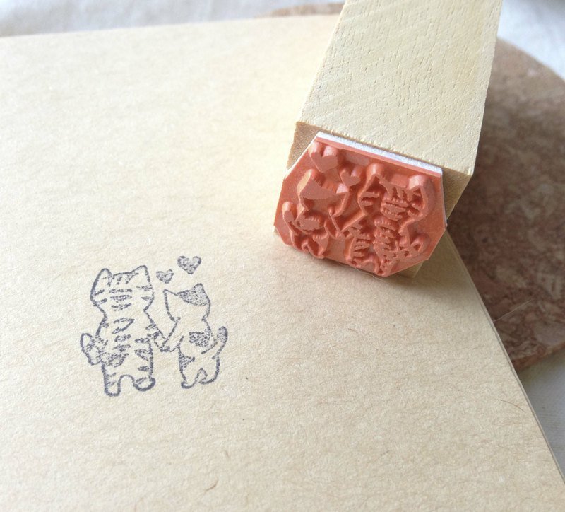 印章-牵手猫手帐章 - 印章/印台 - 木头 卡其色