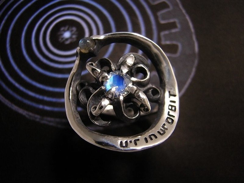 u'rinurorbit ( star orbit galaxy labradorite 星 軌道 星系 銀河 宇宙 月長石 富拉玄武岩 戒指 指环 刻字 ) - 戒指 - 纯银 蓝色