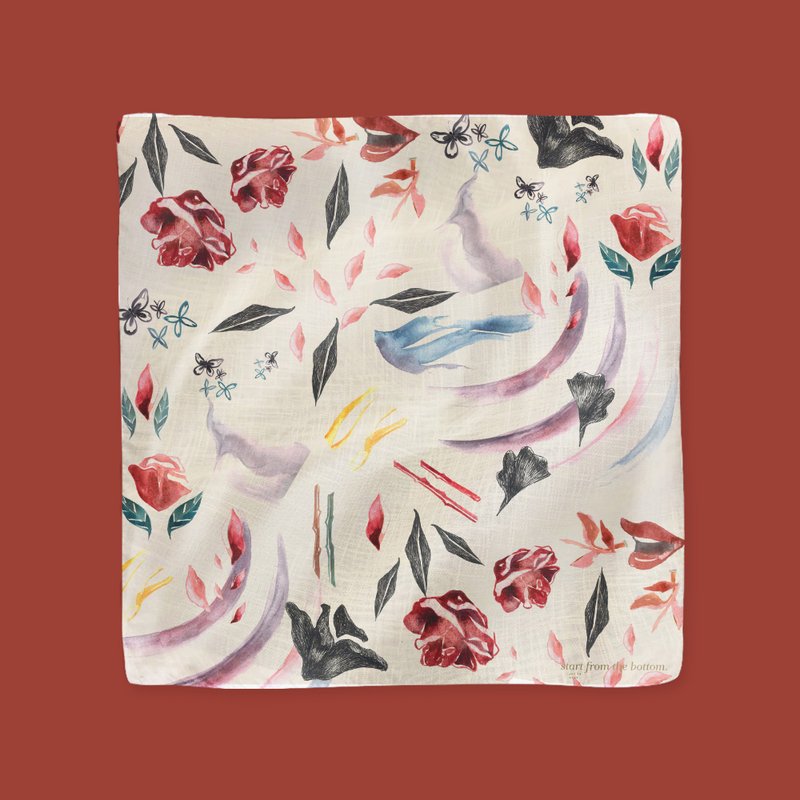 Illustrated Scarf - Alexis - 丝巾 - 丝．绢 白色