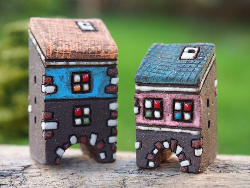 【彩绘村 Colorful Village 】- 手绘童话小陶屋-红白砖墙拱门/2件 - 花瓶/陶器 - 其他材质 