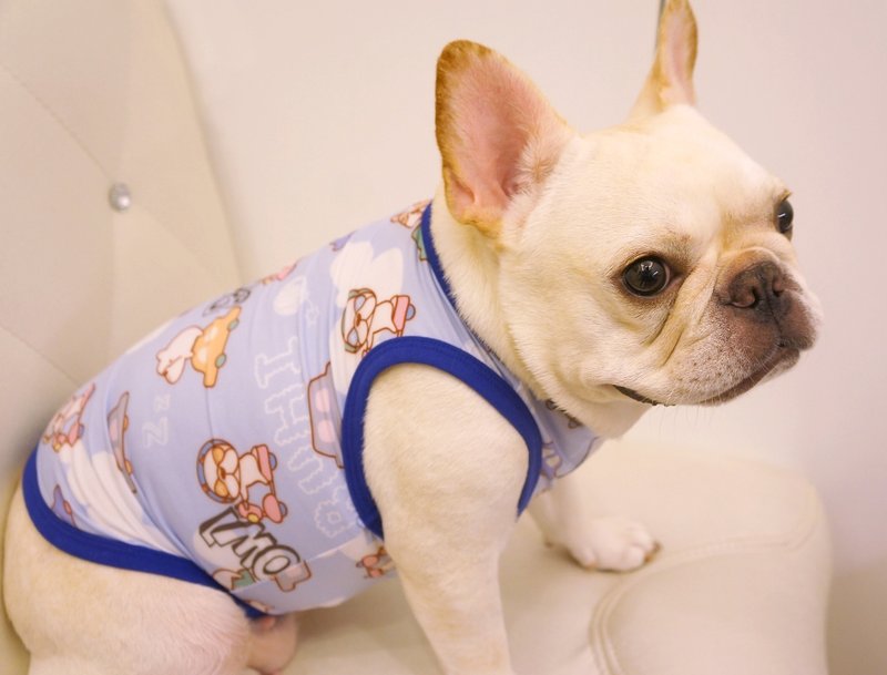 (售完)抗UV机能凉感宠物衣-法斗车车M - 衣/帽 - 其他材质 蓝色