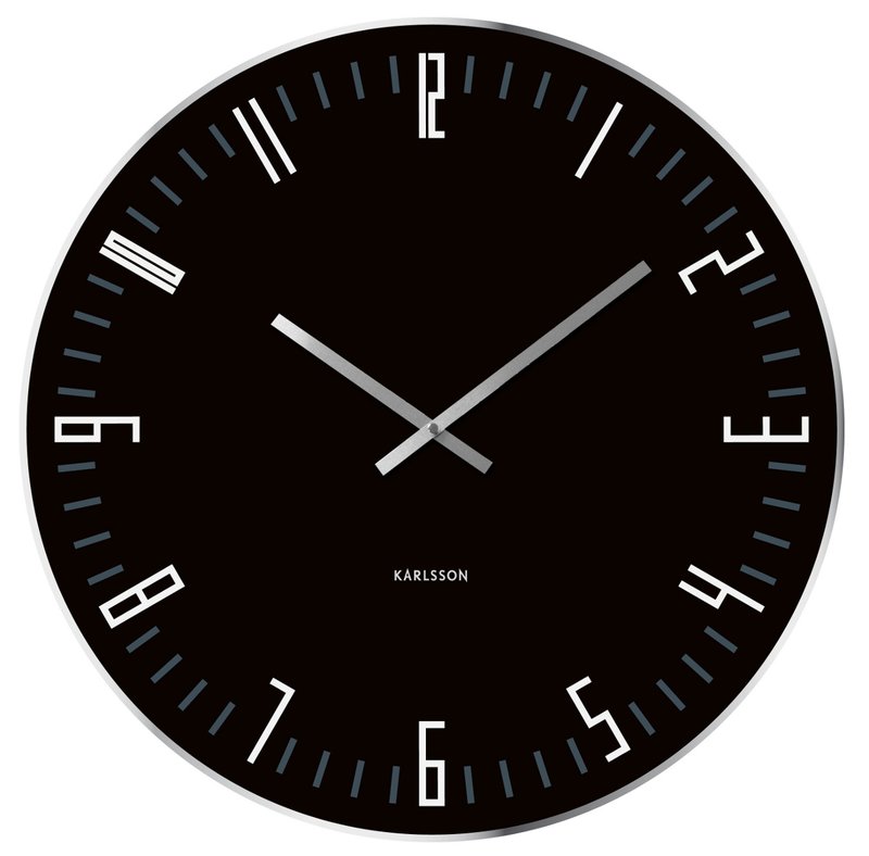 Karlsson, Wall clock 60cm XL Slim Index mirror edge black 玻璃数字挂钟(大) - 时钟/闹钟 - 玻璃 黑色