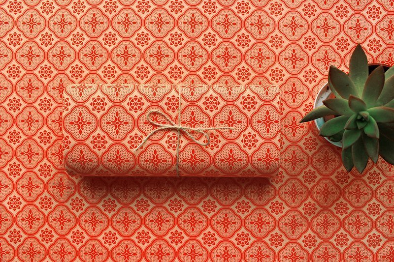 印花布料-玻璃海棠花纹/木瓜红色 - 其他 - 其他材质 红色