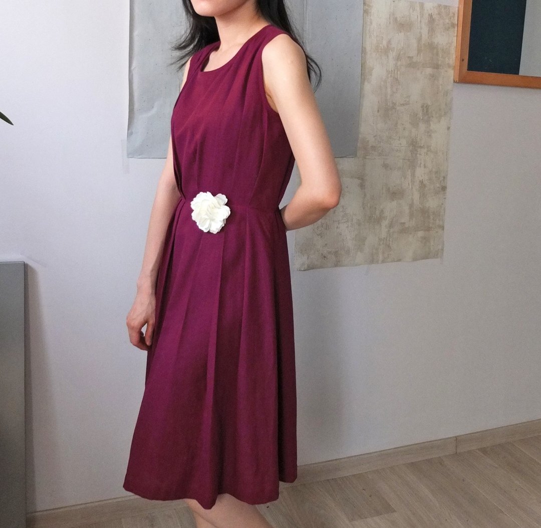 紫酒红无袖亚麻自然朴实婚宴小礼服 - 洋装/连衣裙 - 其他材质 