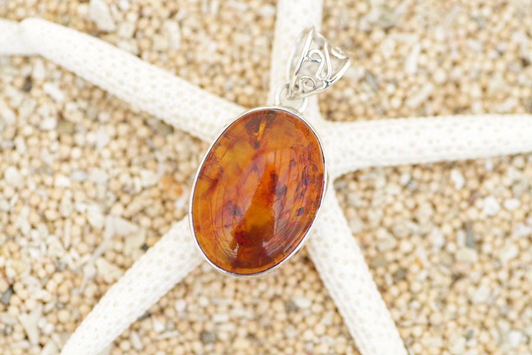 Amber pendant - 项链 - 宝石 橘色