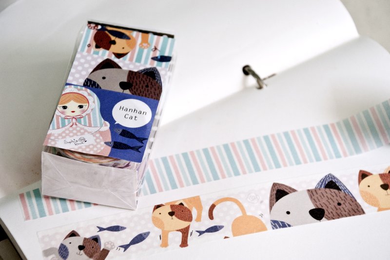 和纸胶带/憨憨猫的粉嫩条纹/两卷合售礼物组 - 纸胶带 - 纸 