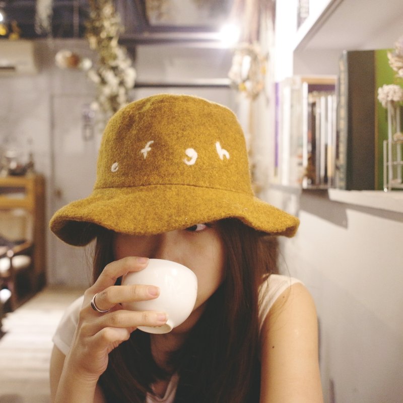 唱一首abc 冬季渔夫帽 - 帽子 - 棉．麻 黄色