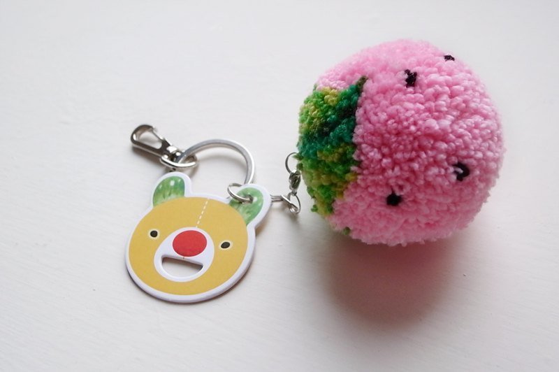 手作蔬果钥匙圈/ 草莓/ 粉红 - 吊饰 - 棉．麻 粉红色