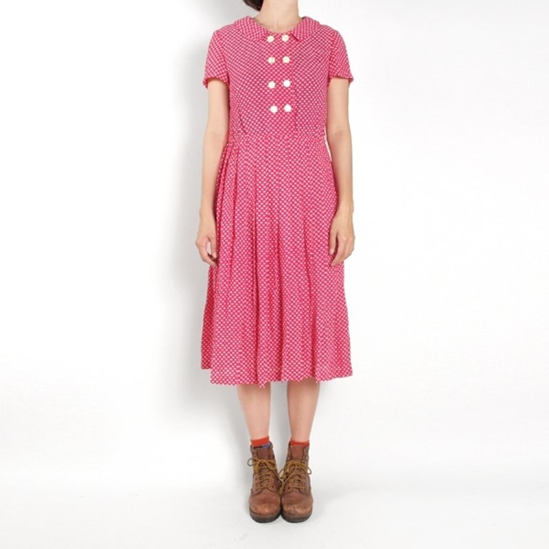 │moderato│复古点点印花学院领古着洋装│森林复古.女朋友.独特.文艺 - 洋装/连衣裙 - 其他材质 红色