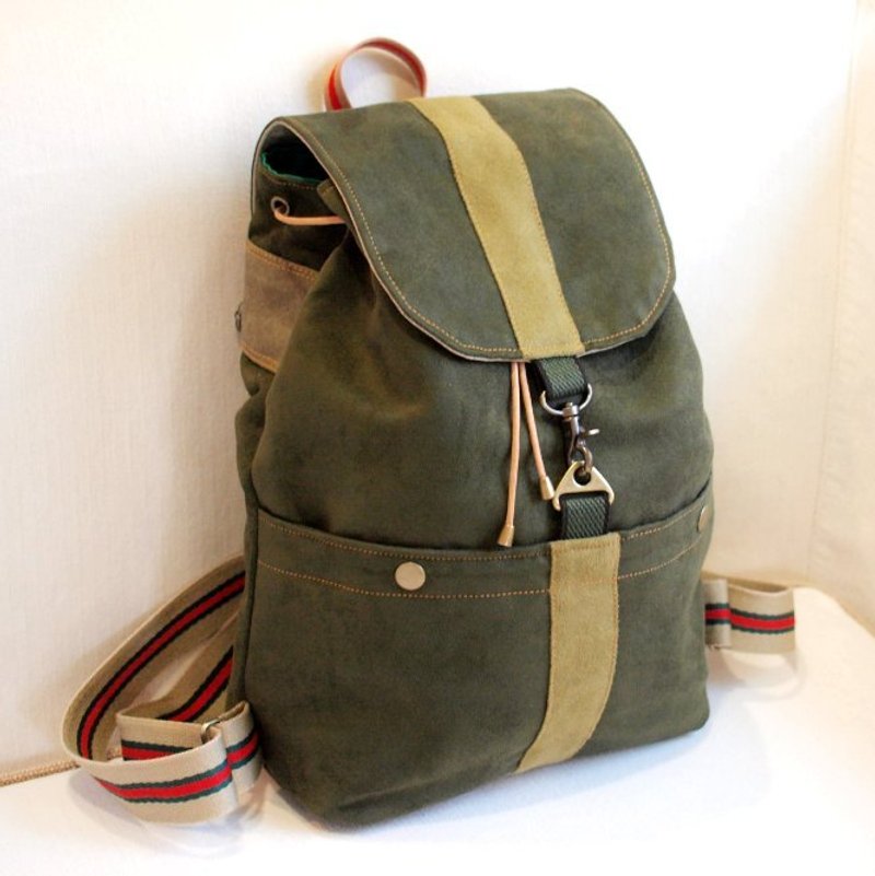 1pinfun ♡ 环环相扣 麂皮布 肩背 束口 后背包 深绿色* - 后背包/双肩包 - 其他材质 绿色