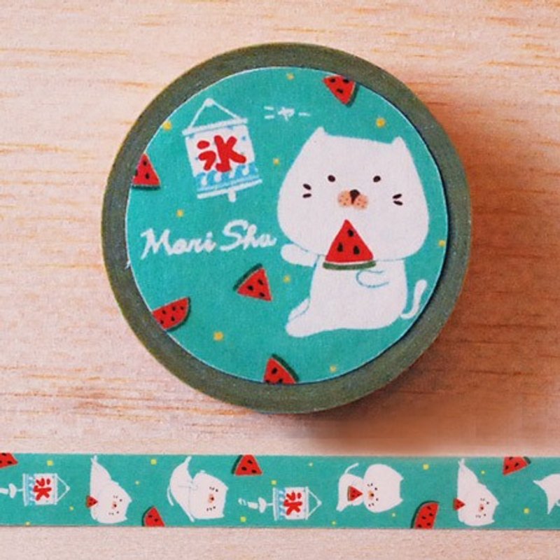 *Mori Shu* 和纸胶带-包子猫西瓜款(绿) - 纸胶带 - 纸 绿色