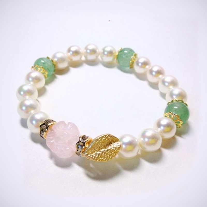❖FANG❖【春暖花开】贝珍珠 绿东陵 粉晶手环 - 手链/手环 - 其他材质 白色