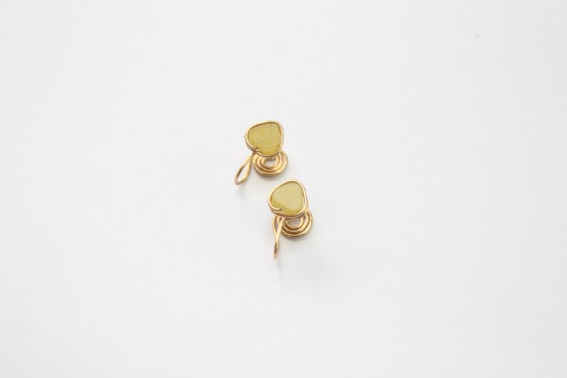 （限量）天然石 | 几何/三角 橄榄玉耳夹/耳针耳环 - 耳环/耳夹 - 宝石 黄色