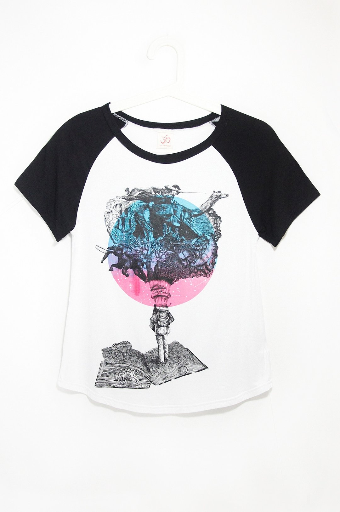 木代尔短袖棒球装女装上衣 / 旅行T-shirt - 寂寞星球 ( 黑白 ) - 女装 T 恤 - 棉 白色