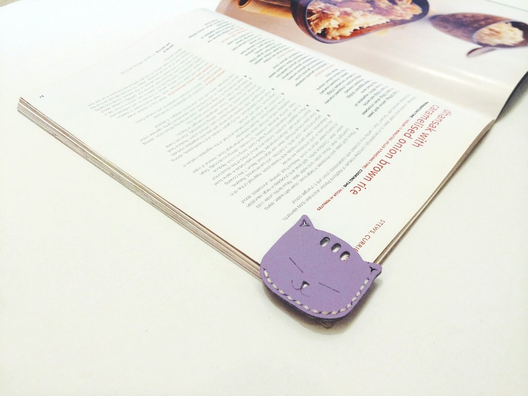 Zemoneni 全手作 牛皮革 猫猫书签 Bookmarks - 书签 - 真皮 紫色