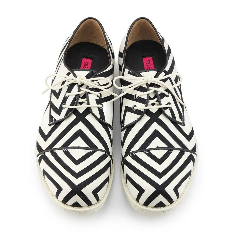 LIGHT UP M1126AA Black Geometry Derby Sneakers - 男款休闲鞋 - 棉．麻 黑色