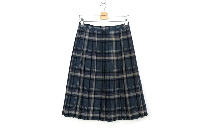 ‘Jumpinglady’苏格兰格子绿高腰毛裙 毛料 古着 质感细腻 古董裙 百褶裙 长裙 老品 复古 修身 修饰 vintage oversized 特别 唯一 - 裙子 - 羊毛 多色