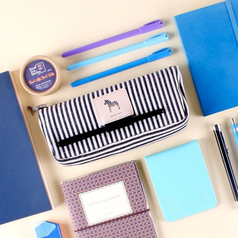 Dessin x bookfriends-草原斑马收纳包笔袋-蓝黑,BZC25828 - 铅笔盒/笔袋 - 其他材质 蓝色