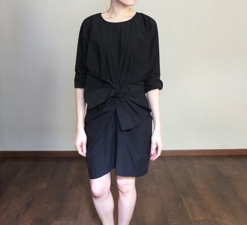 和风折纸工艺黑色小礼服（内有穿着教学微影S码出清） - 洋装/连衣裙 - 其他材质 